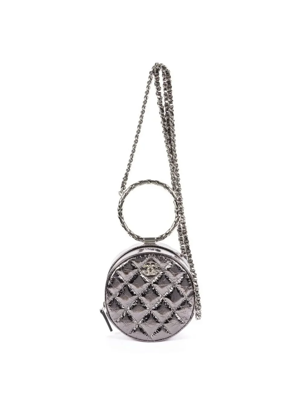 Chanel Round Bracelet Crossbodymetallic Greycrinkled Metallic Quilted Calfskin